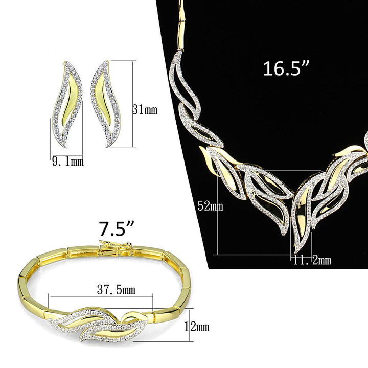 Gold+Rhodium Brass Jewelry Sets with AAA Grade CZ  in Clear