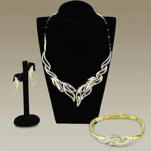 Gold+Rhodium Brass Jewelry Sets with AAA Grade CZ  in Clear