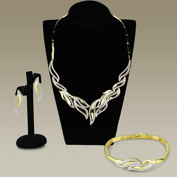 Gold+Rhodium Brass Jewelry Sets with AAA Grade CZ  in Clear