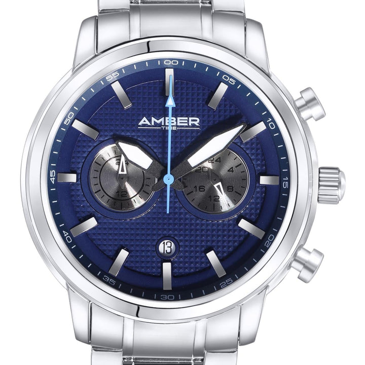 Amber Time Men's Quartz Chronograph Watch Stainless Steel Band 50m