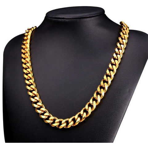 14K Yellow Gold Solid Brass Cuban Classic Chain