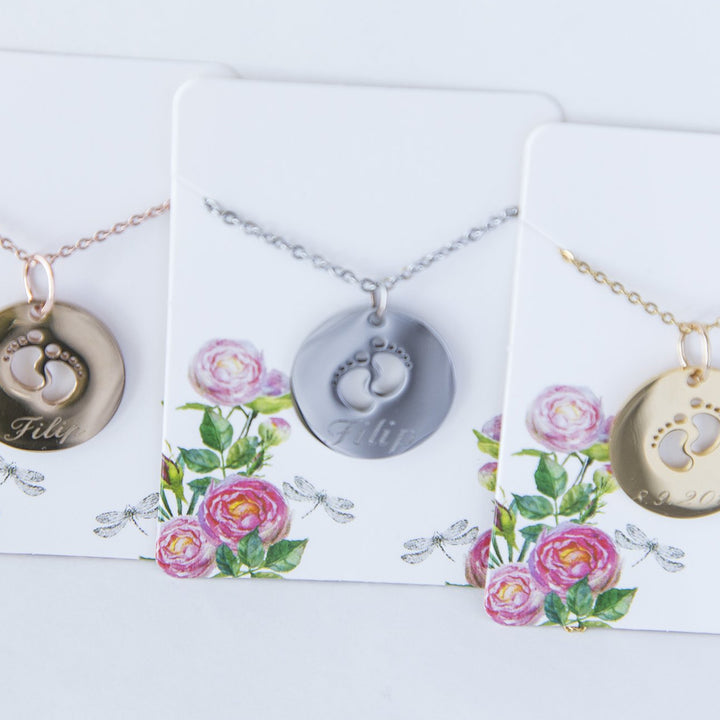 Baby Feet New Mom Necklace Personalized Gift, Mom to Be Baby Name