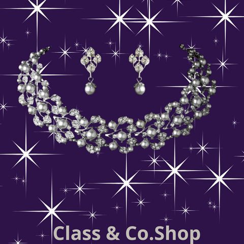 Bridal Wedding Crystal Pearl Fashion Necklace Earrings Jewelry Set