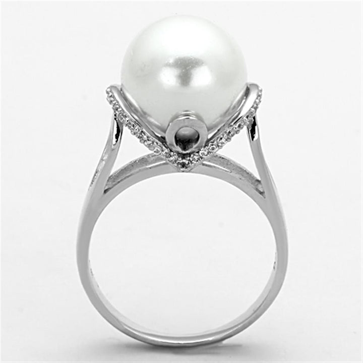 TS154 - Rhodium 925 Sterling Silver Ring with Synthetic Pearl in White