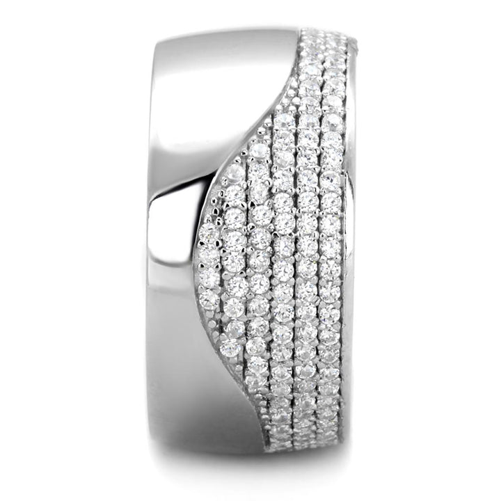 Rhodium 925 Sterling Silver Ring with AAA Grade CZ  in Clear