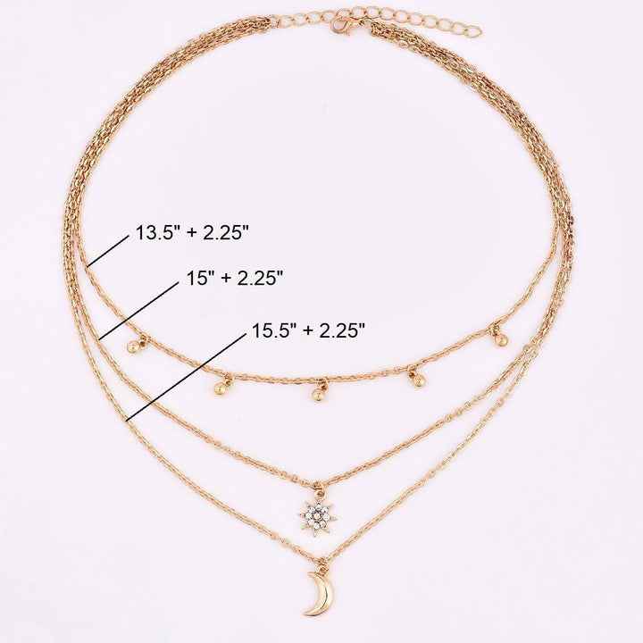 Moon Star Bead Three Layer Necklace