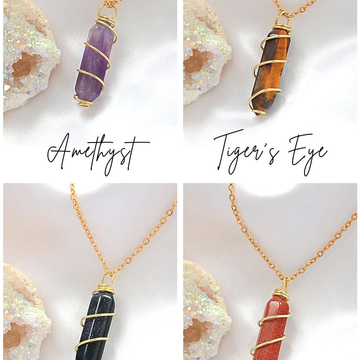 18K Double Ended Natural Healing Crystals Hand Wired Necklace