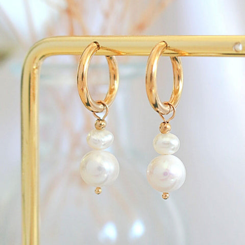 24 Karats Freshwater Pearls Baroque Dangle Hoops