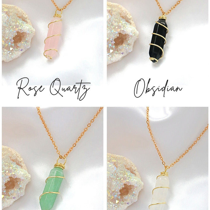 18K Double Ended Natural Healing Crystals Hand Wired Necklace
