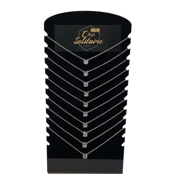 Classic Solitaire Necklaces. Silver or Gold. 10 necklaces per display.