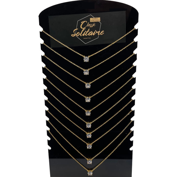 Classic Solitaire Necklaces. Silver or Gold. 10 necklaces per display.