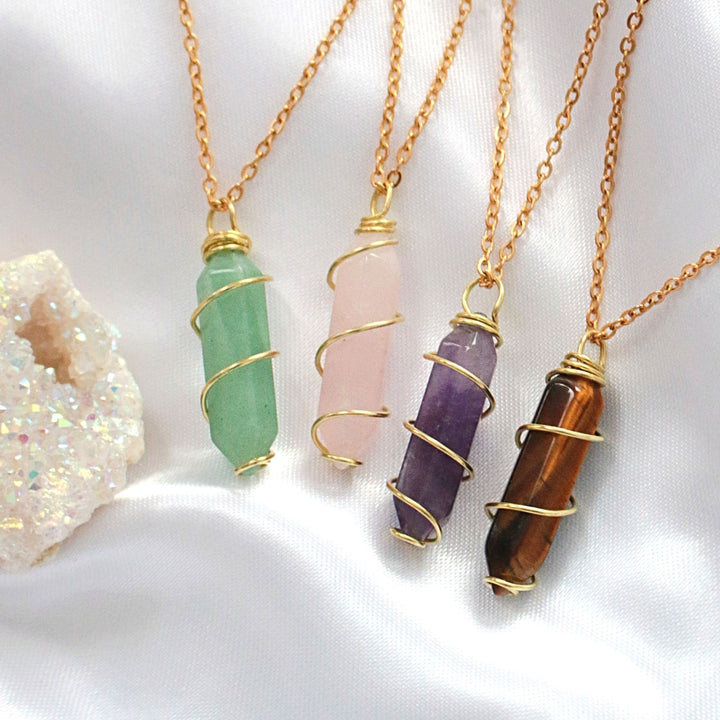 18K Double Ended Natural Healing Crystals Hand Wired Necklace