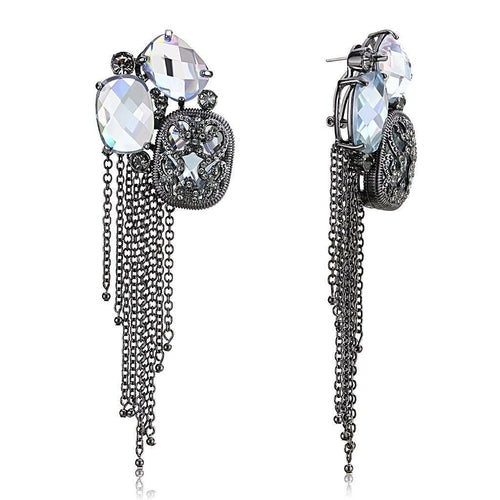 TIN Cobalt Black Brass Earrings with AAA Grade CZ  in Clear