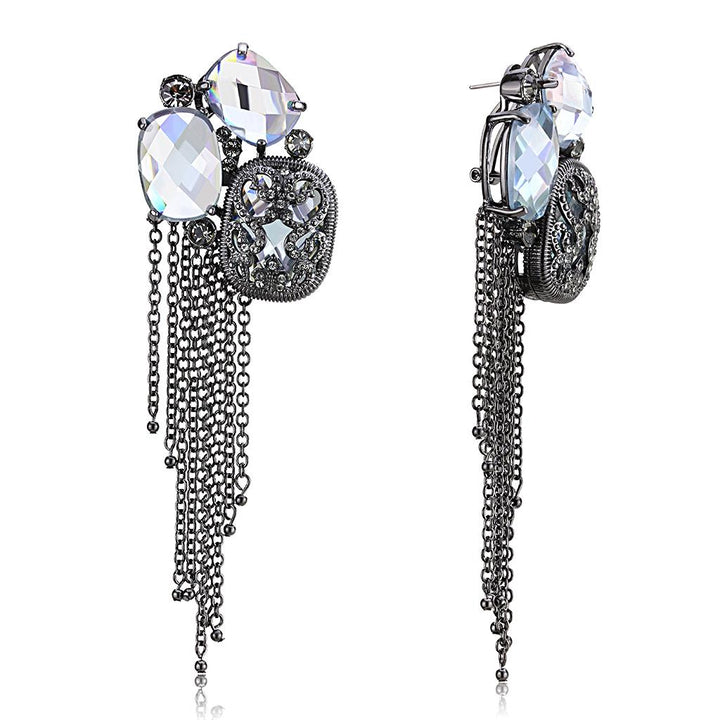 TIN Cobalt Black Brass Earrings with AAA Grade CZ  in Clear