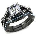TK3457 - IP Black(Ion Plating) Stainless Steel Ring with AAA Grade CZ